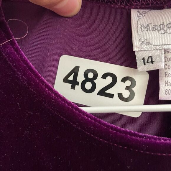 Vtg Maggie Breen Girls Purple Velvet Dress 14 Maxi Formal Holiday Plum Party - Picture 7 of 9